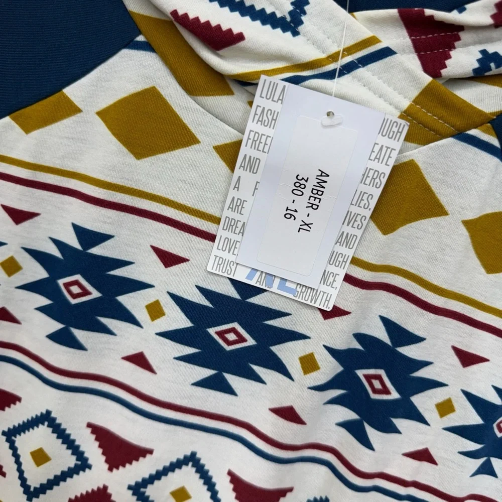Lularoe Amber hooded shirt‎ top women's size XL aztec mid western design - Picture 6 of 14